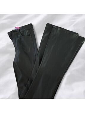 Super flattering black faux leather flare pants from Edited